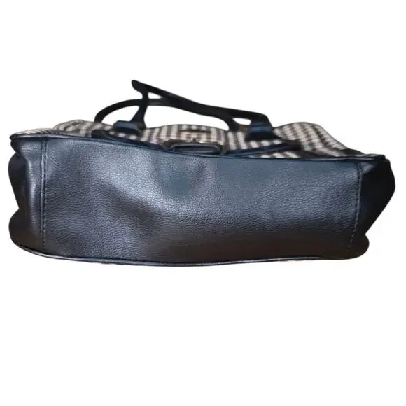 Vintage Longaberger Houndstooth Tote Brown Black Leather Trim Shoulder Bag - Picture 8 of 10